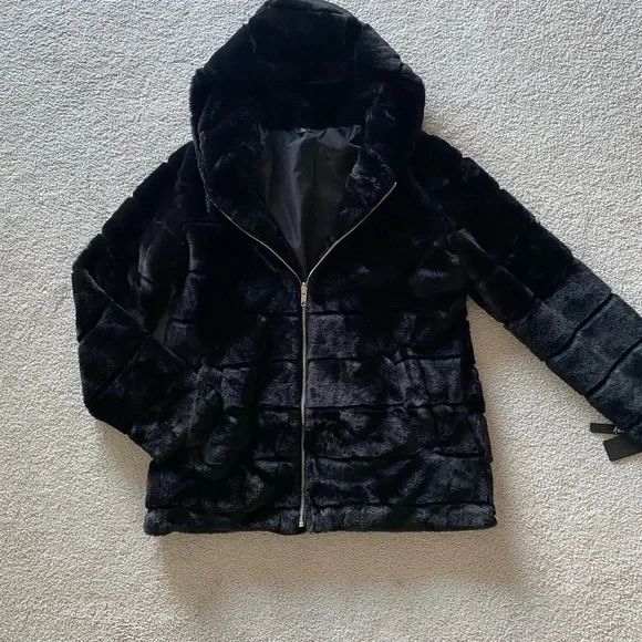 Fur Vest Sebby Collection Hooded Faux Fur Coat Sebby Collection